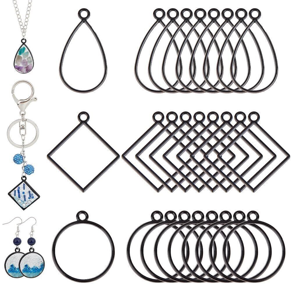 7844 30Pcs 3 Style Black Open Back Bezel Pendants Open Frame Pendant